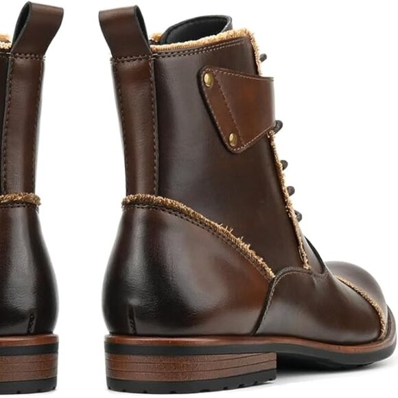 Mens Boots Motorcycle Casual Boots Lace-up Ankle Dress Boots-Brown main image 2